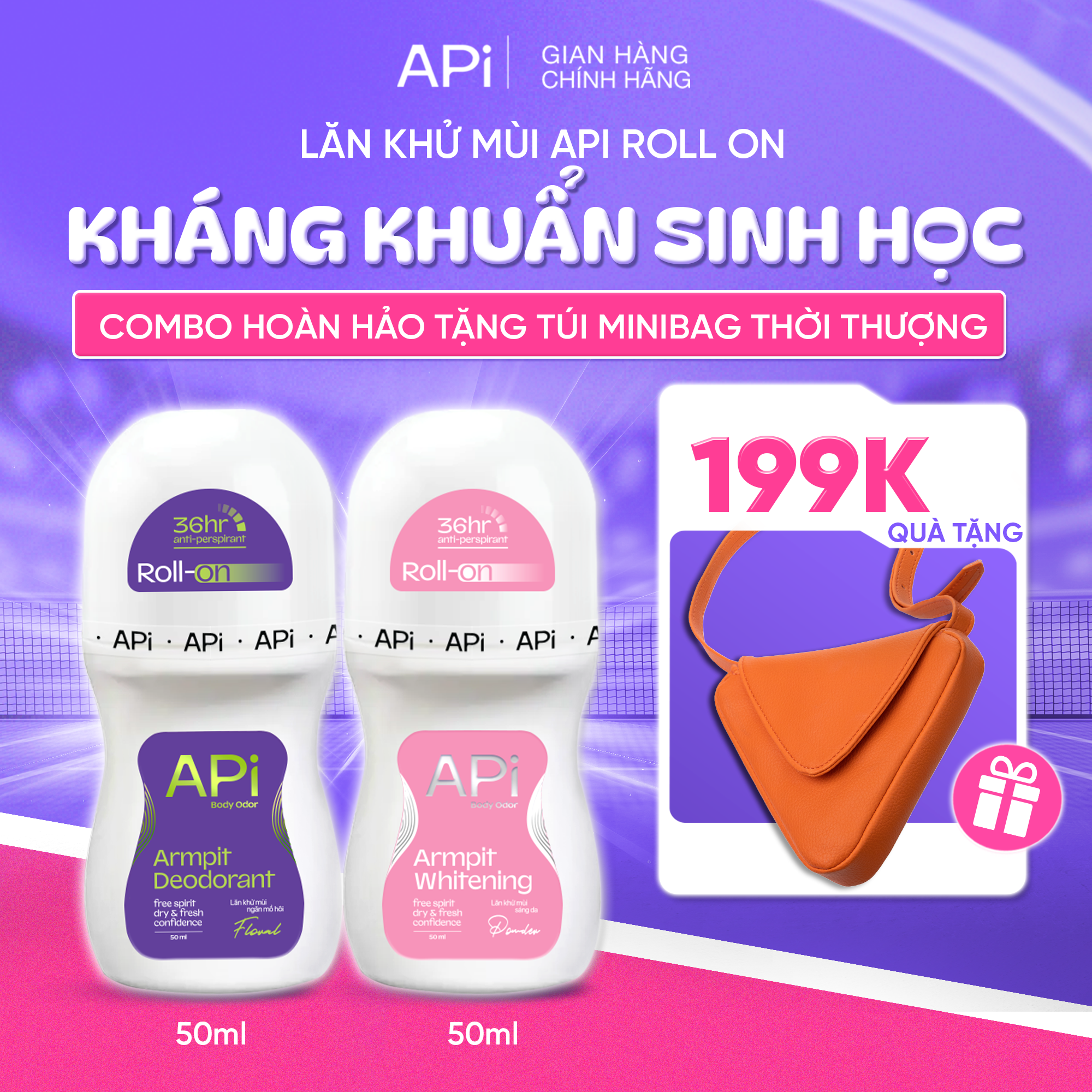 Lăn khử mùi kháng khuẩn sinh học, Lăn Khử mùi API khô thoáng, khử tiết mồ hôi 50ml