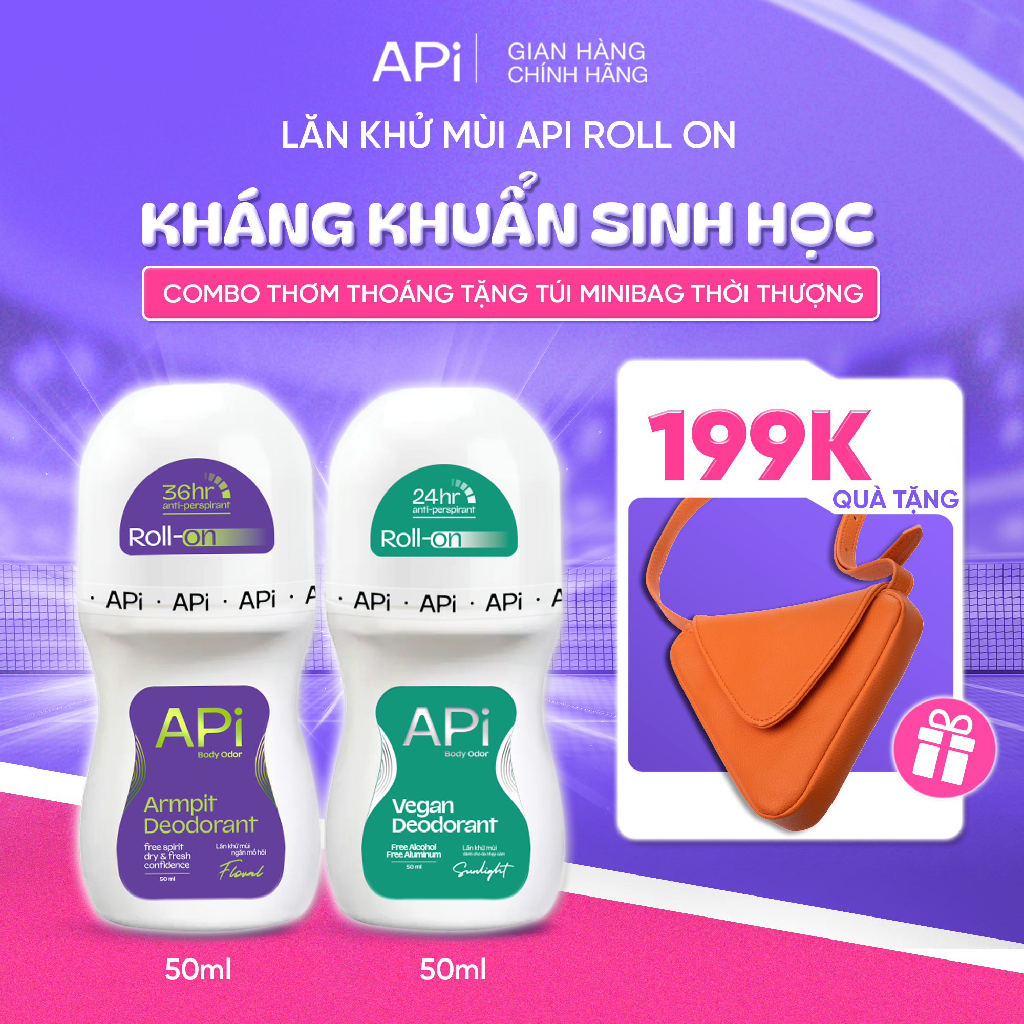 Lăn khử mùi kháng khuẩn sinh học, Lăn Khử mùi API khô thoáng, khử tiết mồ hôi 50ml