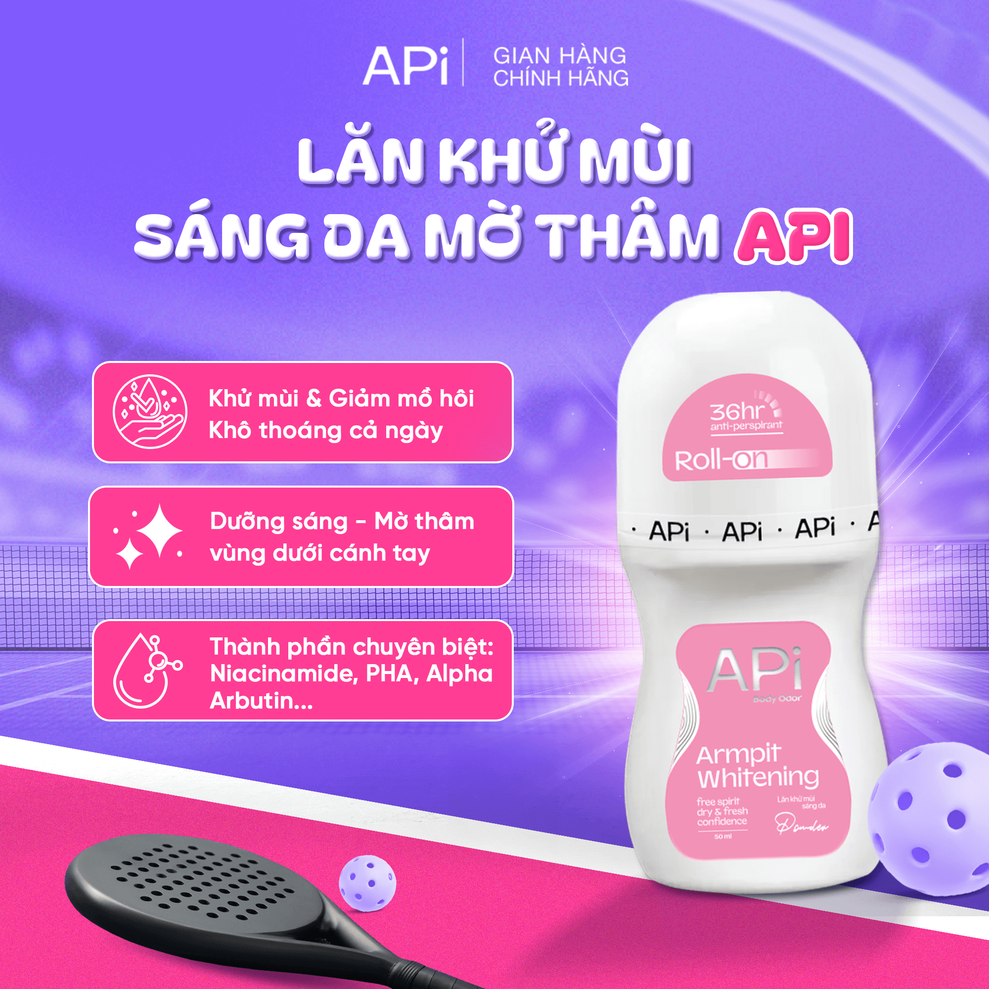 Lăn Khử Mùi Sáng Da, Mờ Thâm Dưới Cánh Tay API Armpit Whitening 50ml