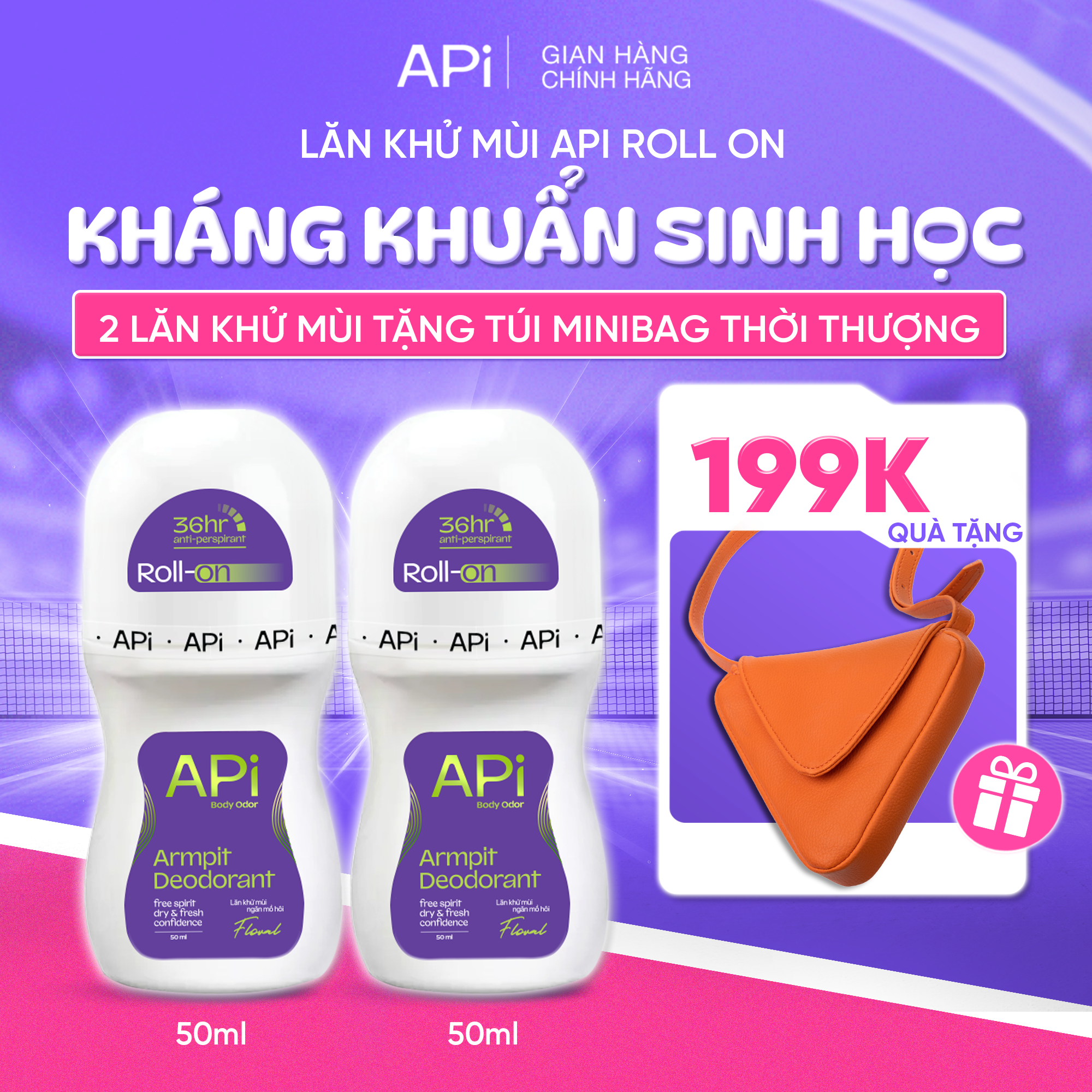 Lăn khử mùi kháng khuẩn sinh học, Lăn Khử mùi API khô thoáng, khử tiết mồ hôi 50ml
